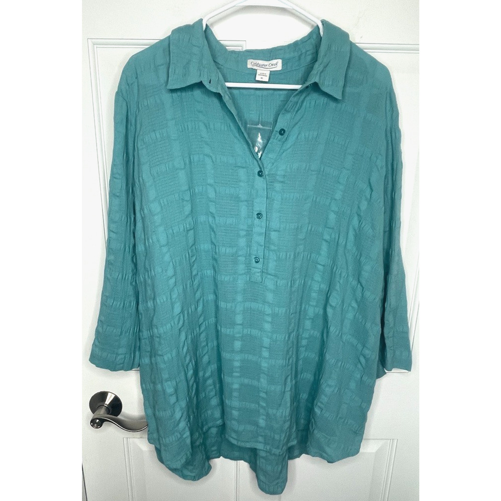 NWOT Coldwater Creek Women's Textured Henley Shirt Tunic Sz XL Fisherman Beachy